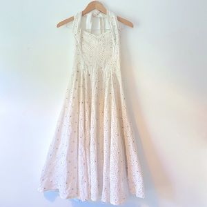 DIANE von FURSTENBERG white eyelet halter dress with bronze stud detail. Size 4